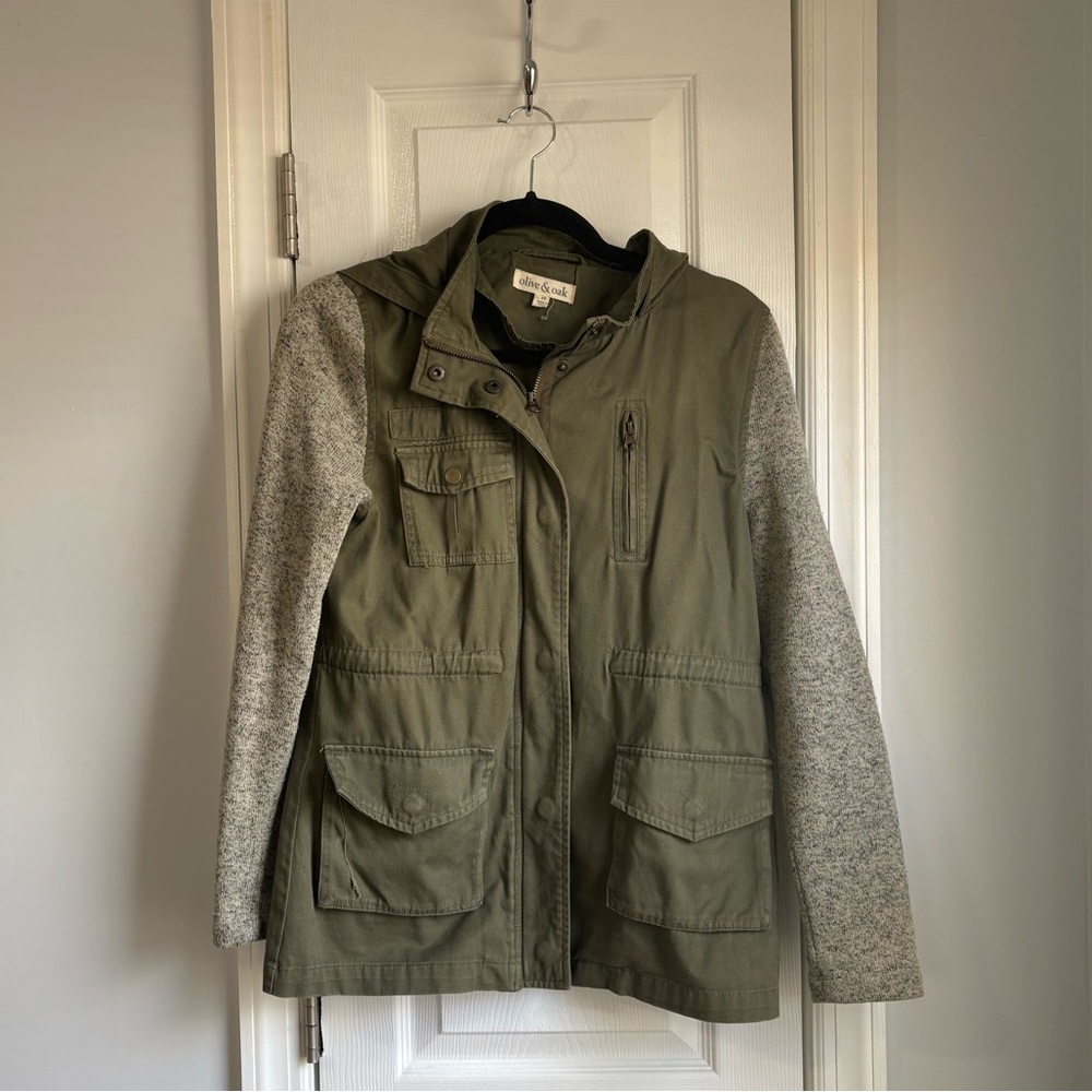 Olive & Oak Knit Sleeve Military Jacket